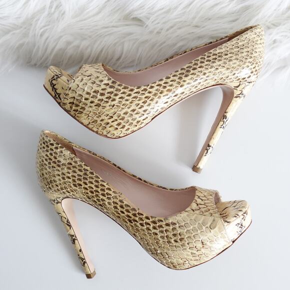Vintage Y2K Miu Miu Python Snakeskin Peep Toe High Heel Platform Pumps - Picture 1 of 16